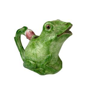 Rare INTRADA Frog Tulip Handle Pitcher Italy Majolica Ceramic Hand Painted Art
